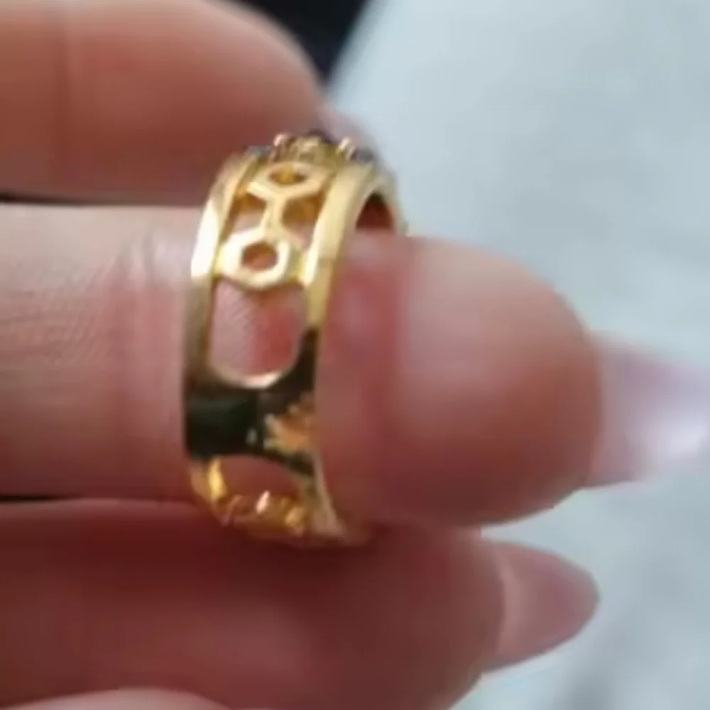 Elegant Golden and Blue Gemstone Ring Sz 8